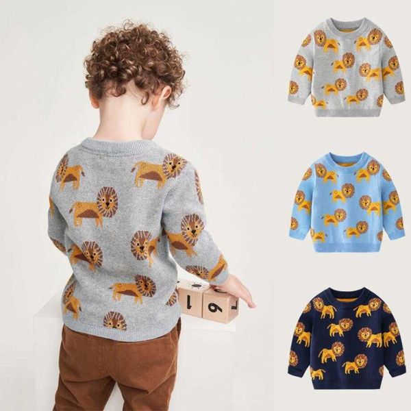 Bebê menino roupas outono inverno quente pulôver top kids manga longa leão camisola menina moda camisola infantil y1024