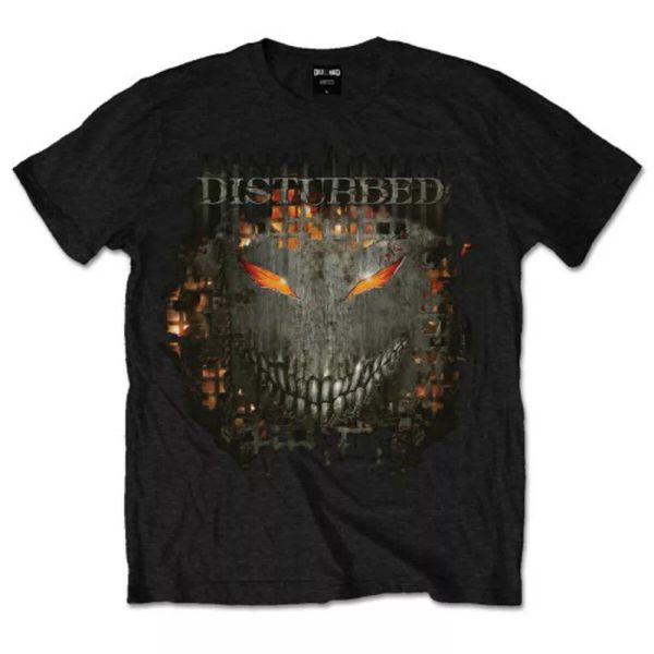 

disturbed fire behind licensed men t-shirt, White;black
