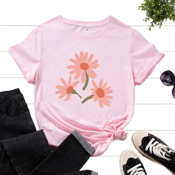 

women's t-shirt cotton t-shirts for women graphic tees printed shirt short sleeve summer casual clothes wild flowers nature floral pla, White