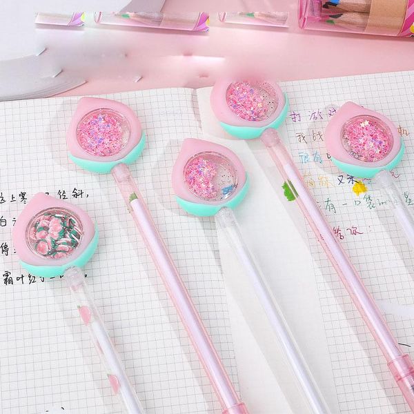 

gel pens kawaii sequins peach pendant pen cute 0.5mm black ink neutal school officel supplies stationery gift
