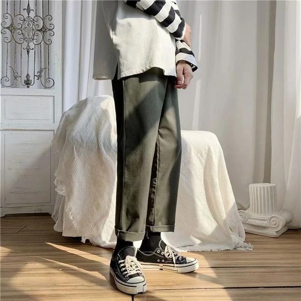 

men's pants loose casual straight-leg japanese street solid color trousers lightweight breathable korean fashion, Black