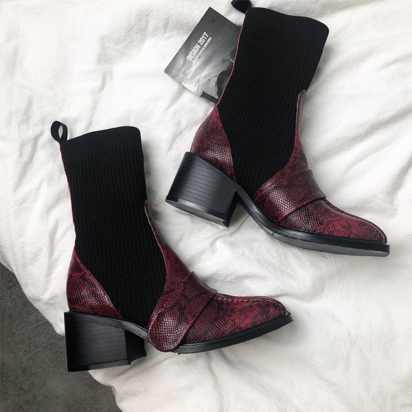 

women botas mujer buty damskie sock boots bottines pour les femmes slip-on chaussures femme patent leather female shoes akqq, Black