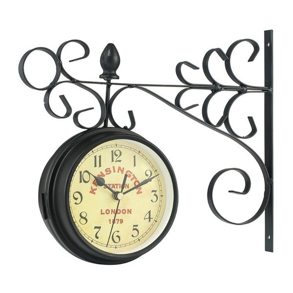 

double side bedroom retro style hanging silent iron home decoration living room office wall clock bar pointer gift easy install clocks