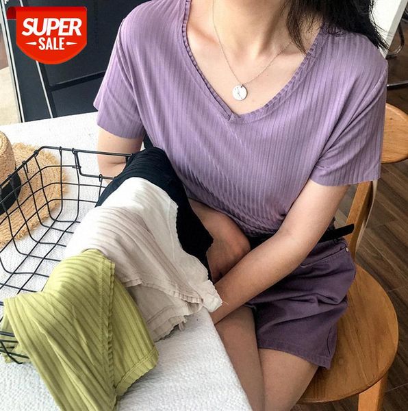 

010397v-neck short-sleeved t-shirt #dg4f, Black;gray