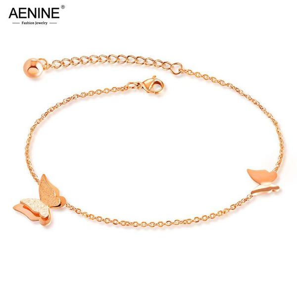 

anklets aenine cute butterfly bracelet for women rose gold color dull polish stainless steel retro girl ankle jewelry 19037, Red;blue