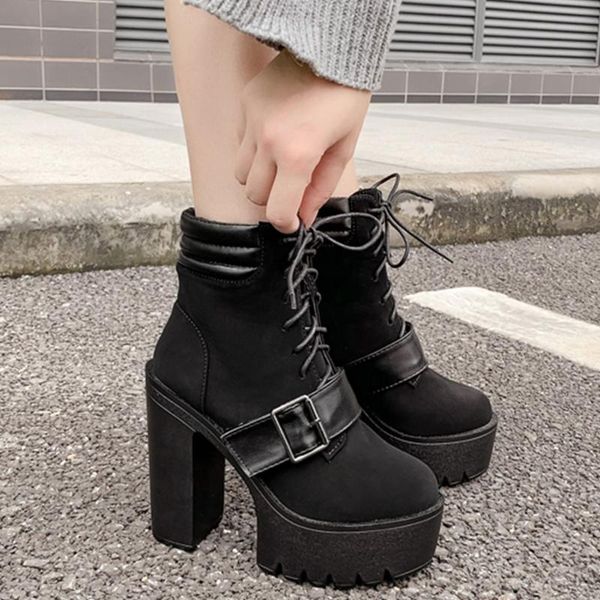 

boots 2021 brand gothic style platform extreme high heel cool fashion ankle woman shoes, Black