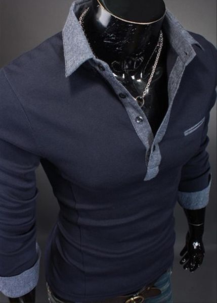 

zogaa fashion casual shirt mens polo long sleeved black and white slim fit lapel shirts, White;black