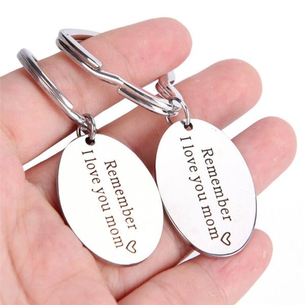 

keychains "remember i love you mom" key chain keychain stainless steel heart ring keyforb lettering charm mother jewelry gifts, Silver