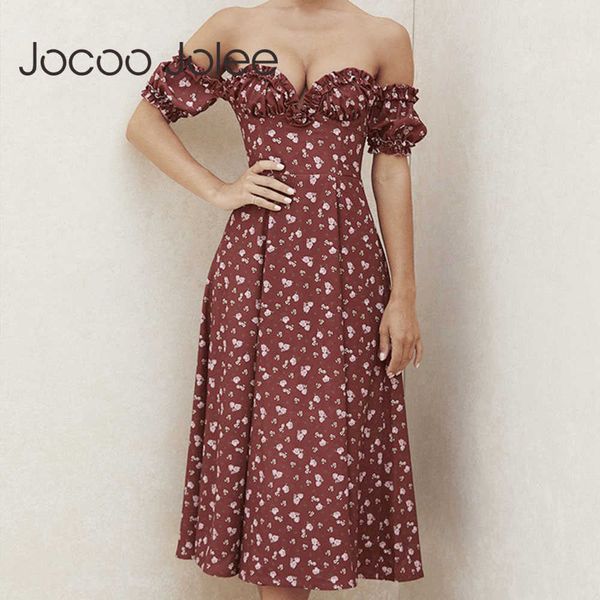 

jocoo jolee women summer basic pleated printing v-neck elegant split off shoulder long dress backless skinny party club 210619, Black;gray