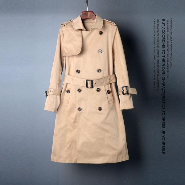 

women's trench coats 2021 autumn winter high end long coat women classic double breasted embroidered sequins windbreaker female khaki o, Tan;black