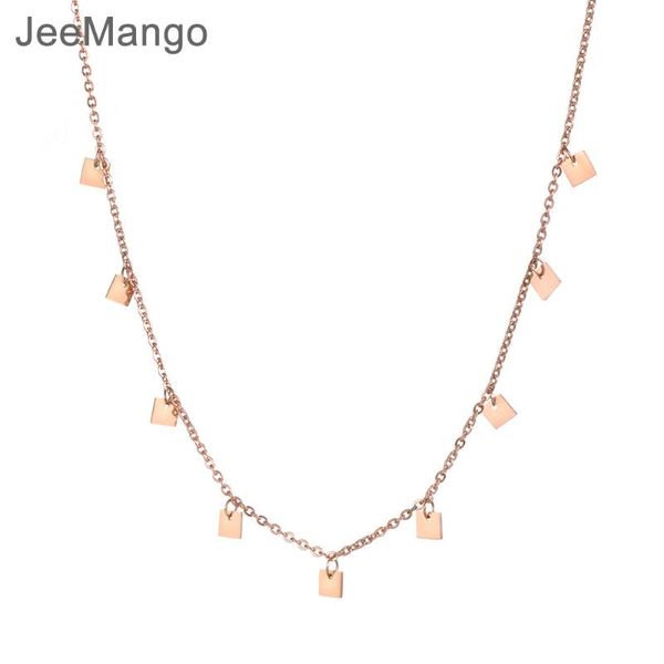 

pendant necklaces jeemango stainless steel 9 small square pieces choker necklace rose gold color charm jewelry fashion gift n18274, Silver