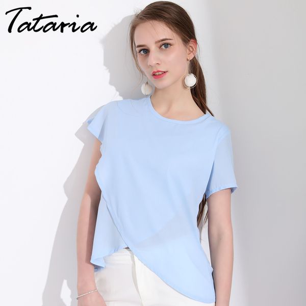 

tataria chiffon ruffle blouse for woman fashion blouses women shirt summer female blusa office 210514, White