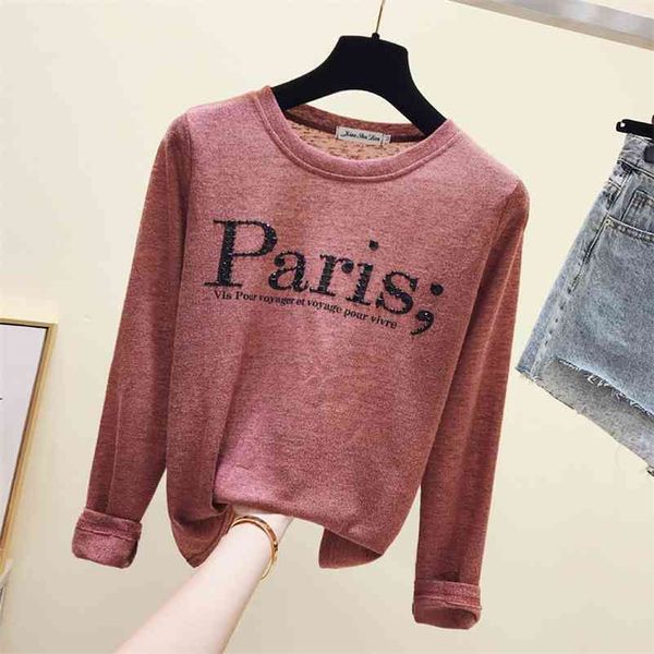 

spring autumn woman casual long sleeve o neck letter t-shirt women's tee tees students cotton 210519, White