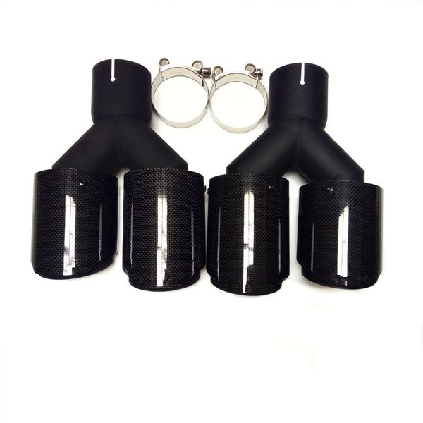 

(one pair) y model dual universal exhaust pipes glossy carbon fiber+ black stainless steel car tail tips