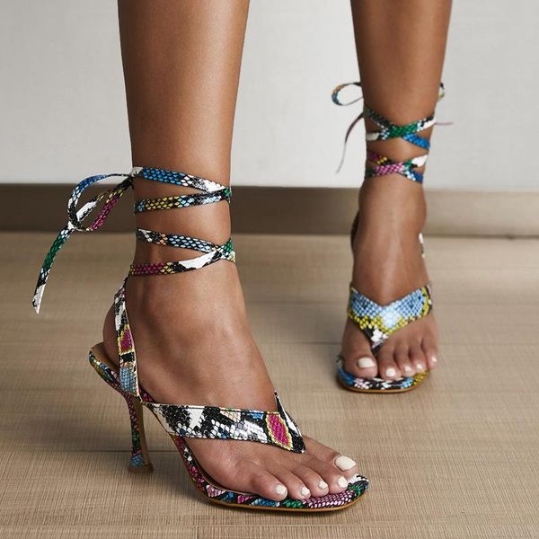 

dress shoes 2021 fashion women high heels sandals summer outside snake print woman lace-up cross strap gladiator 9cm, Black
