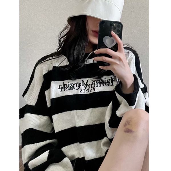 

women's sweaters striped contrast sweater, simple temperament, dropped shoulders design, loose big new autumn qn* t5q0, White;black