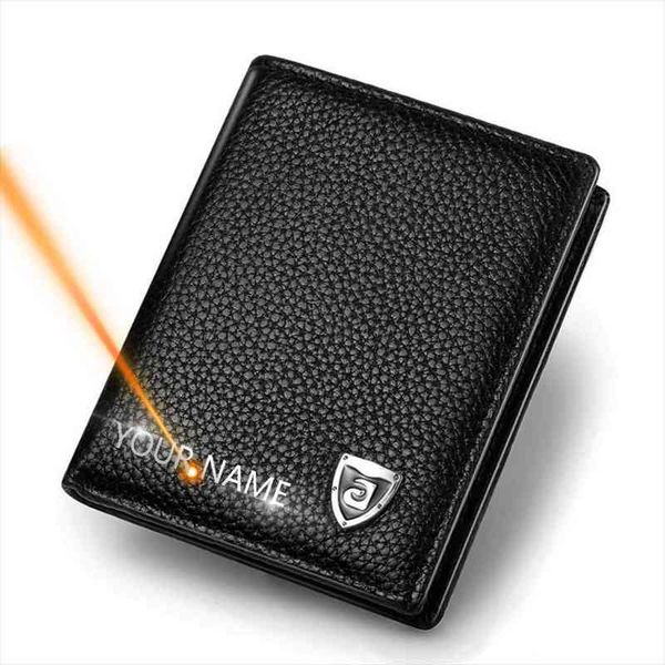 

jinbaolai men wallets thin name engraving genuine leather mini purse id card holder classic high quality, Red;black