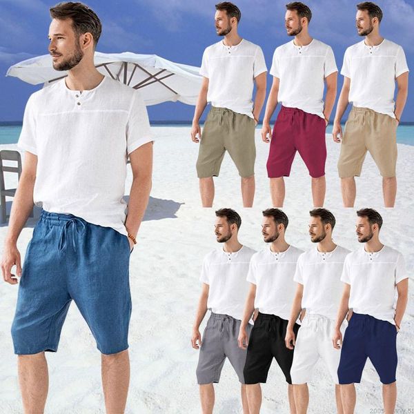 

men's shorts solid color casual 2021 summer fashion thin breathable cropped pants pure cotton loose short fitness, White;black