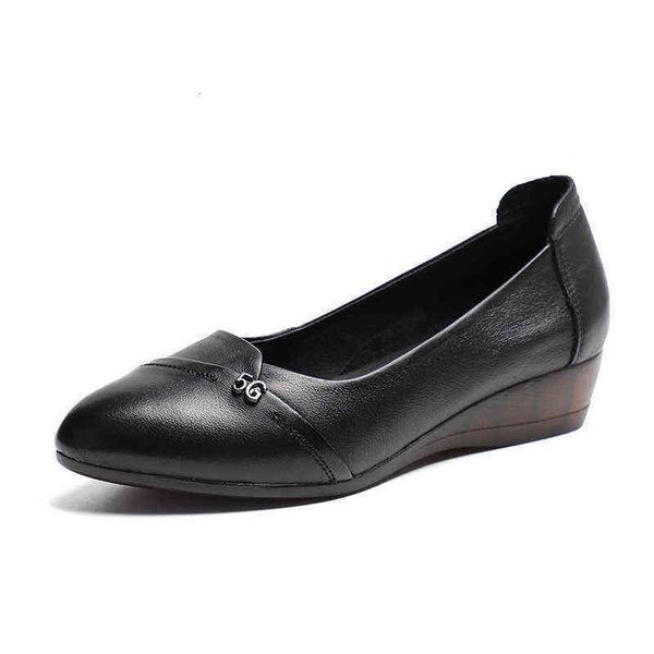 

cow leather shallow mouth single sho women's slope heel pointed middle comfortable for working women