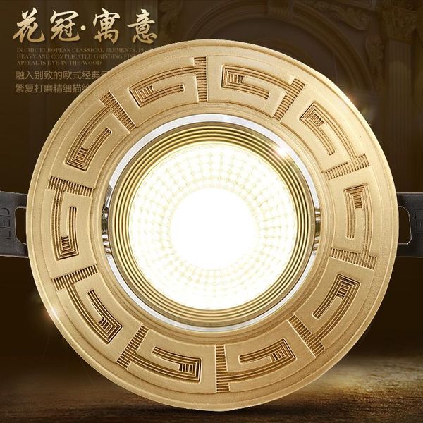 

downlights loft european style luxury pure copper 3w 5w cob downlight led ceiling lamp indoor light cafe store hall factory sale