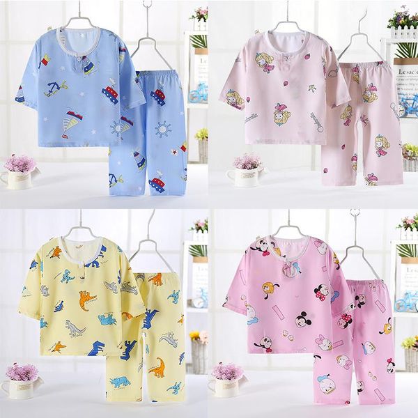 

clothing sets 2021 summer children toddler girl pajama set kids thin birthday clothes outfits baby boy cartoon t-shirts pants suit tracksuit, White