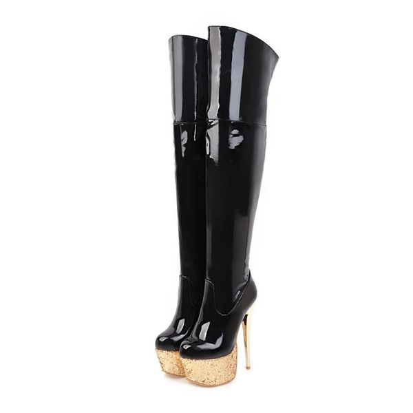 

boots patent leather thigh high heel winter women over the knee large size white red black platform fetish shoes lady