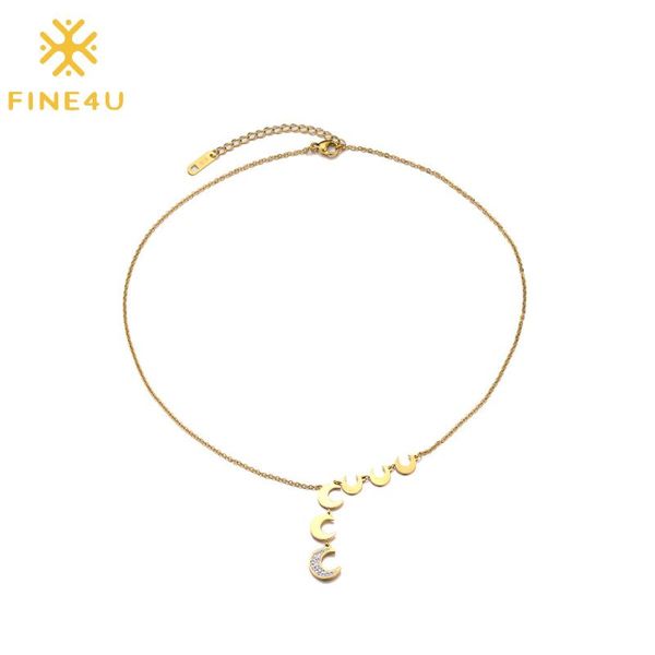 

pendant necklaces fine4u n831 boho moon necklace simple tassel choker chain for women girls, Silver