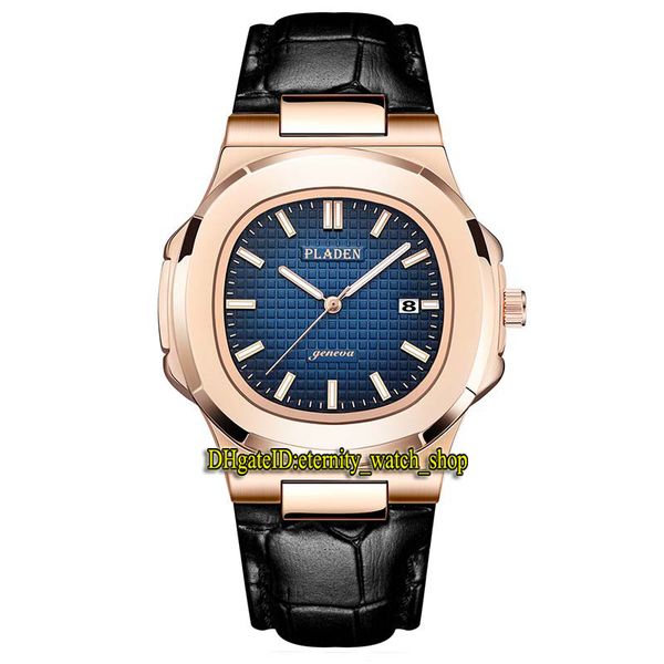 

pladen eternity m003 leisure ultrathin th 8mm mens watches grid pattern blue date dial quartz movement men watch steel case rose gold bezel, Slivery;brown