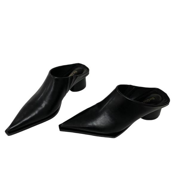 

ladies shoes low heel casual pointed toe heels slippers white mules women high spring sandals pumps dress, Black