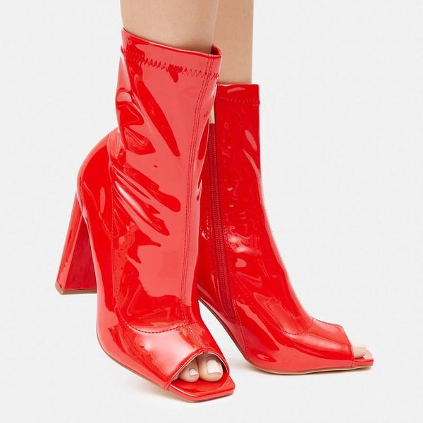 

dress shoes fashion vintage zipper summer boots patent leather square heels pumps 2021 arrival open-toed party woman, Black