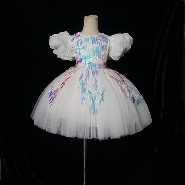 

princess children's fluffy dress, girl host's walk show, piano performance dress, Red;yellow