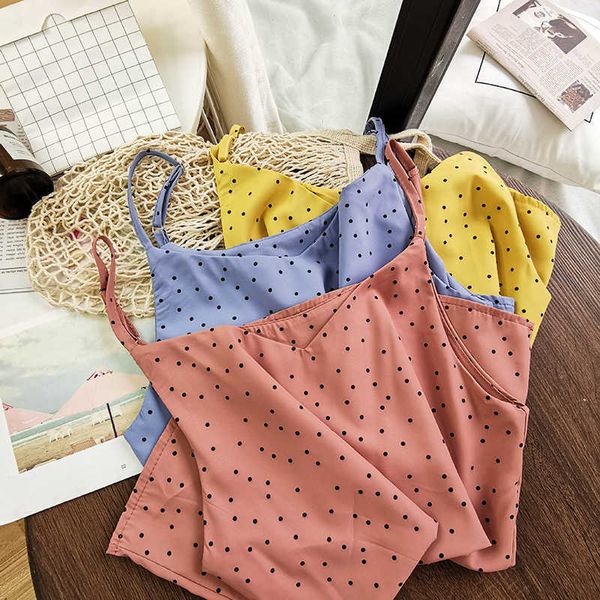 

sleeveless tank v-neck polka dot streetwear camisole summer fashion clothes w849 210526, White