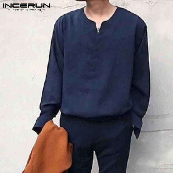 

stylish comfy blusa streetwear 2021 spring solid color shirt long sleeve v neck blouse korean style man loose camisa 5xl men's casual s, White;black