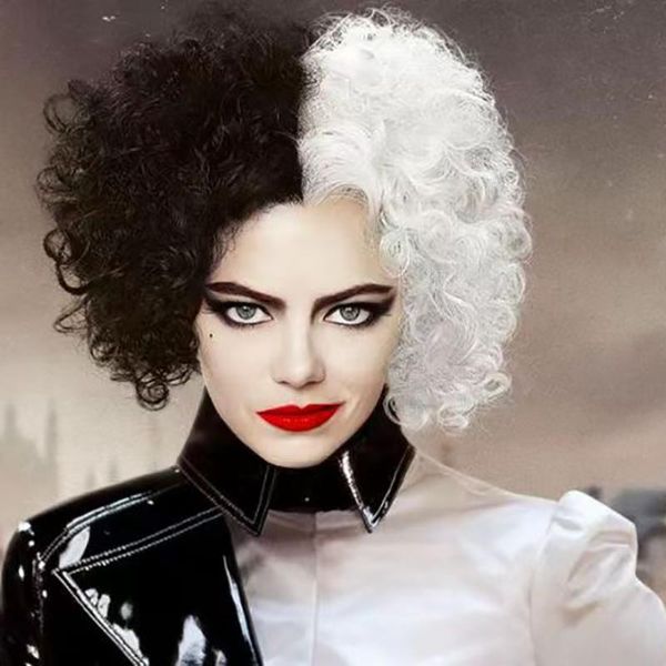 

synthetic wigs hairjoy hair women half black white short curly cosplay wig