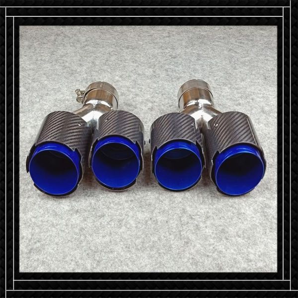 

motorcycle exhaust system real carbon fiber auto car universal y model twill glossy grilled blue accessories muffler pipe 1 pair