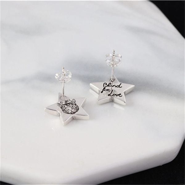 

ladies fashion jewelry ancient five pointed star kitten bllndb for love fresh men and women lovers gift earrings, Silver