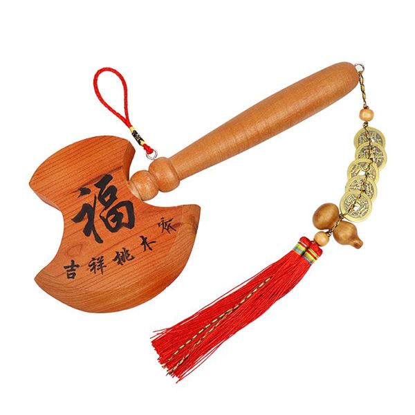 

decorative objects & figurines feng shui peach wood blessing carving axe pendant five emperor money fortune gourd an artwork for home decora