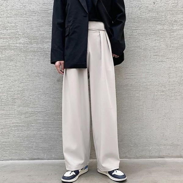 

men's pants high waist fashion straight solid color casual trousers loose zipper korean running, Black