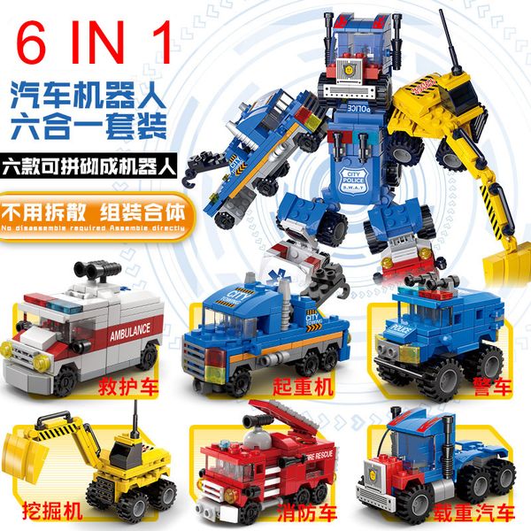 

auto robot compatible model building blocks ambulance crane excavator car police 4 in 1 transformation bricks sets toy technique