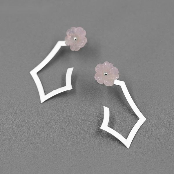 

stud natural amber crystal 925 sterling silver creative geometry earrings for women, Golden;silver