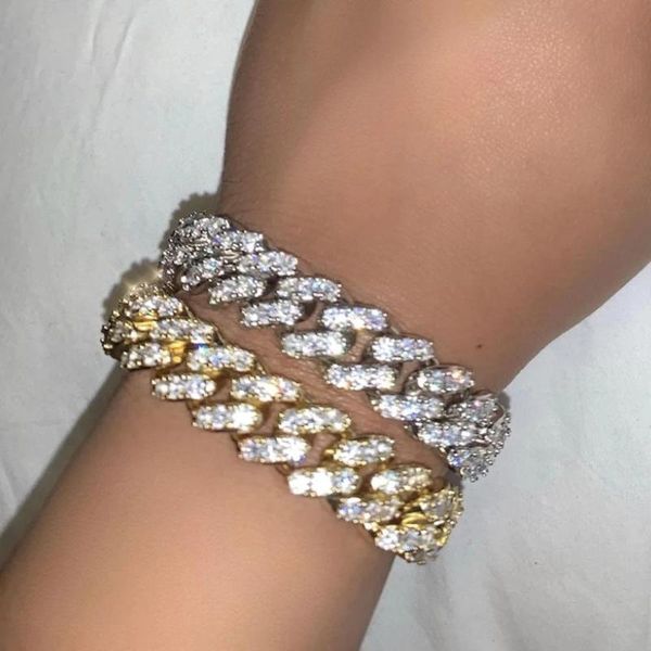 

link, chain hip hop rock miami cuban link bracelets for women bling chunky crystal baguette hand bracelet party jewelry, Black