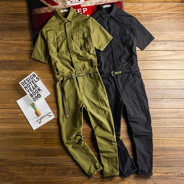 

men's pants korean trend tooling wind mens jumpsuit super personality youthful fashion casual rompers, Black