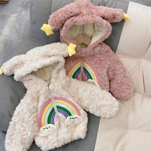 

jackets winter baby girls jacket faux fur kids coat with hat for thick warm hooded boys parka clothes rainbow outerwear, Blue;gray