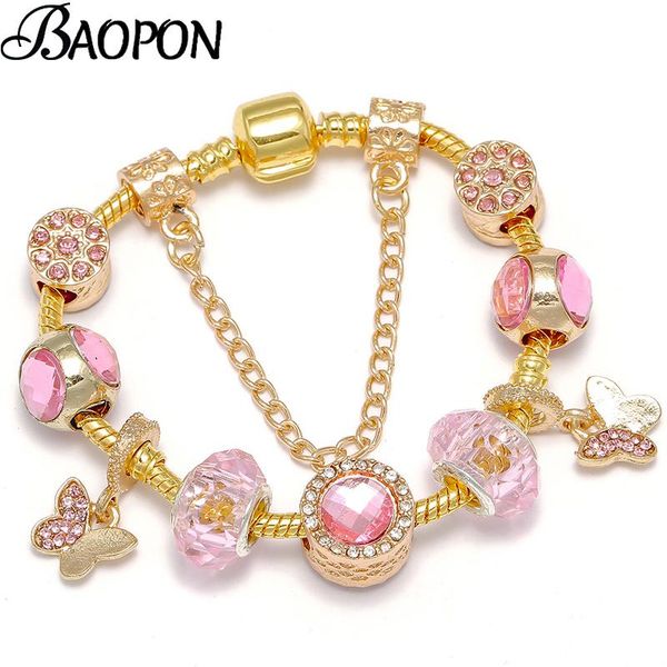 

gold color beads bracelets fits european style butterfly charm for women christmas jewelry gift, Golden;silver
