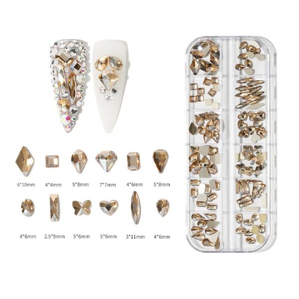 

nail art decorations q1qd 12 grids glass multi-shape for nails ornaments manicure tips decor salon home diy tool, Silver;gold