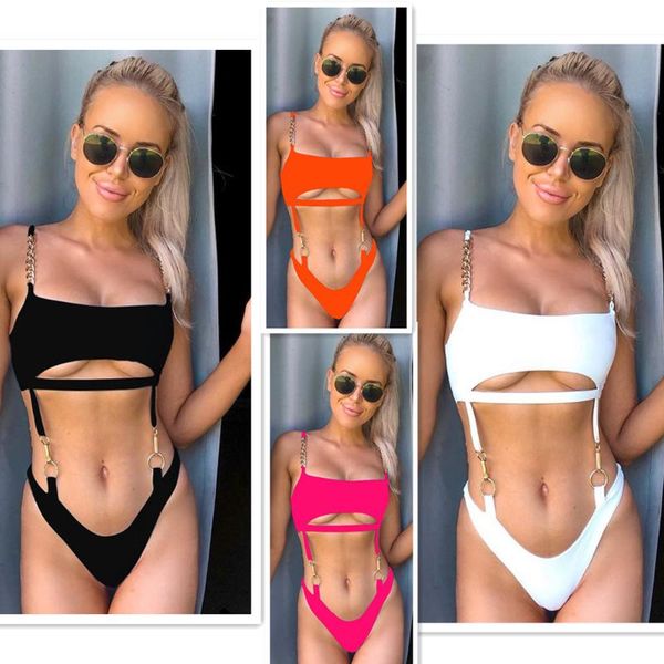 

women's swimwear 2021 solid color one-piece bikini women bathing suit, White;black