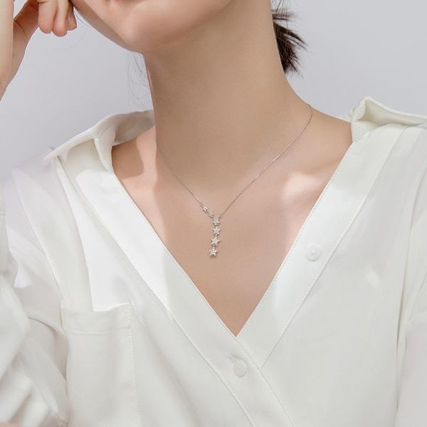 

chains twinkle pentagramy-shape pendant necklace for women star moom link chain wedding holiday fine jewelry, Silver