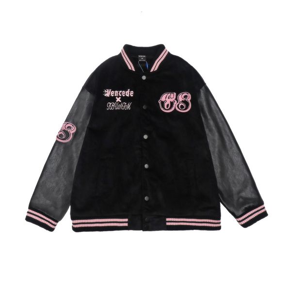 

sweatshirts wind letter embroidered stitched jacket mens fashion brand loose stand collar baseball jacket hoodie, Black;brown