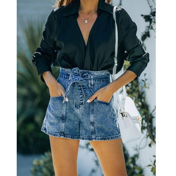 

women's shorts high waist denim short classic vintage blue bow wide leg female caual summer ladies jeans for women, White;black