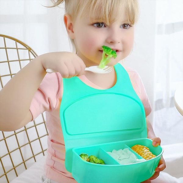

bibs & burp cloths children's rice pocket dual-purpose bib portable lunch box saliva towel soft silicone adjustable safety kids feeding
